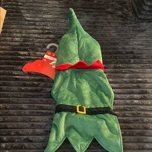 Festive Green and Red Dog Elf Costume